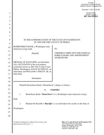 Plaintiff Homestreet Bank's Judicial Foreclosure Complaint