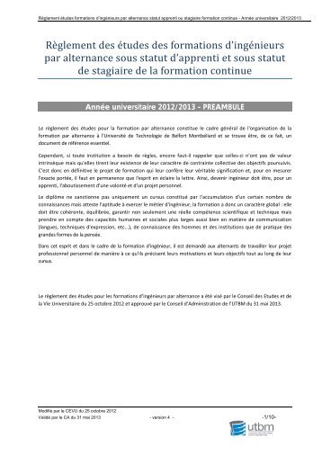 Règlement des études des formations d'ingénieurs par ... - Utbm