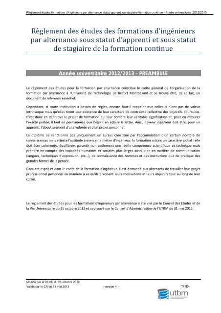 Règlement des études des formations d'ingénieurs par ... - Utbm