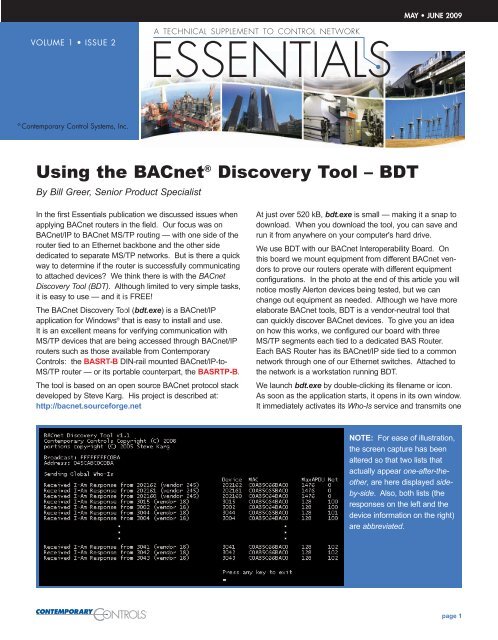 Using the BACnet® Discovery Tool - Contemporary Controls