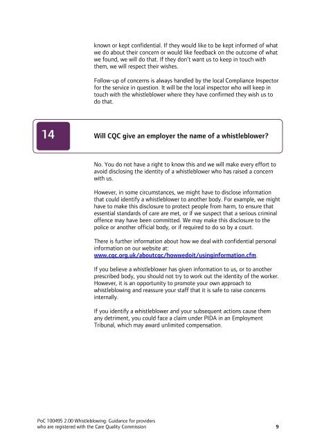 Whistleblowing: Guidance for providers who are registered with CQC