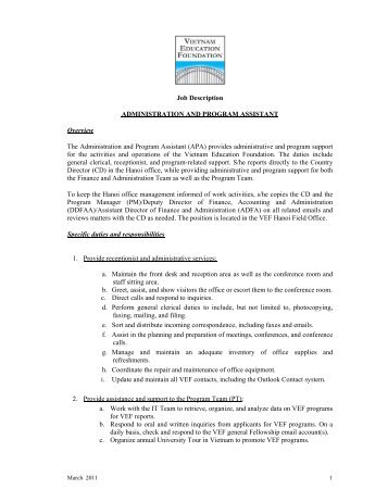 program assistant job description samples