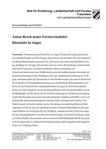 Anton Resch neuer Forstrevierleiter Dienstsitz in Anger - Amt für ...