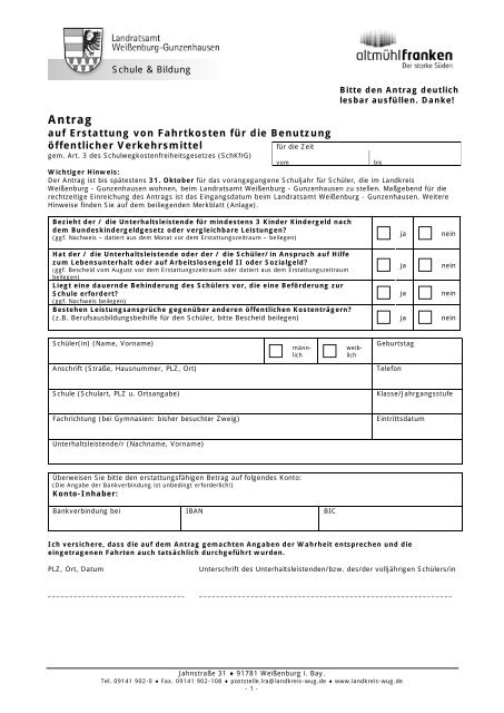 Antrag auf Erstattung von Fahrtkosten für die Benutzung öffentlicher ...