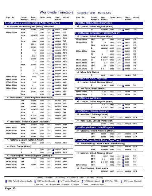 British Airways World Cargo Flight Schedule