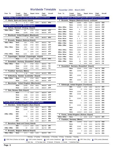 British Airways World Cargo Flight Schedule