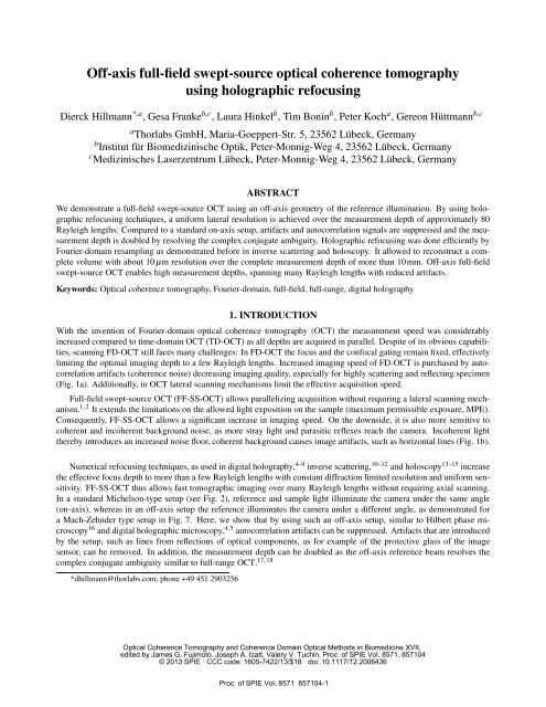 Off-axis full-field swept-source optical coherence tomography using ...