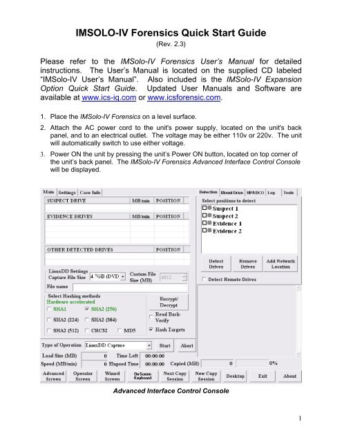 IMSOLO-IV Forensics Quick Start Guide - ICS-IQ.com