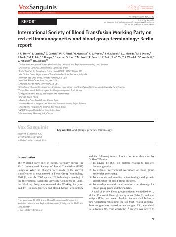 International Society of Blood Transfusion Working Party on red cell ...