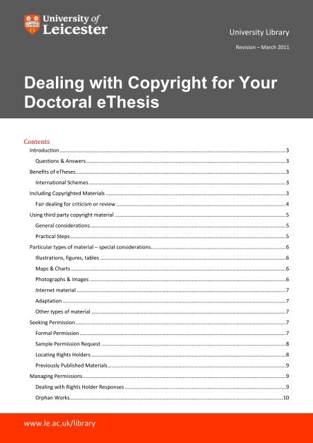 Copyright and Your Thesis - University of Leicester
