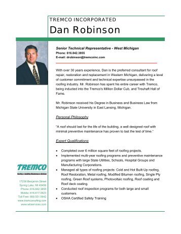 Dan Robinson Profile - Tremco Roofing
