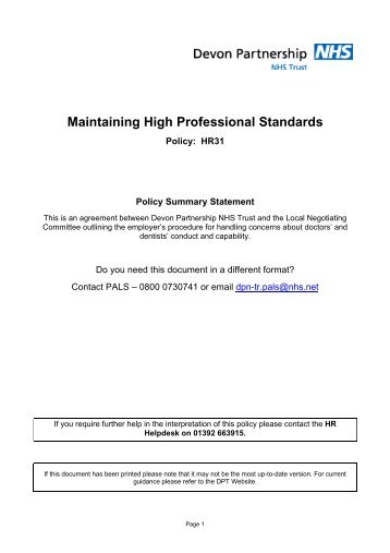 Maintaining High Professional Standards - Devon Partnership NHS ...