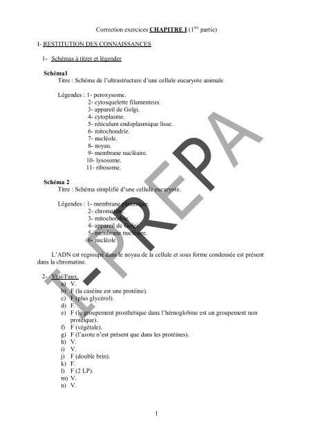 CorrigÃ© des exercices sur Â« l'appareil digestif  - Poly-Prepas