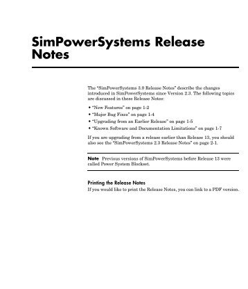 SimPowerSystems Release Notes - MathWorks