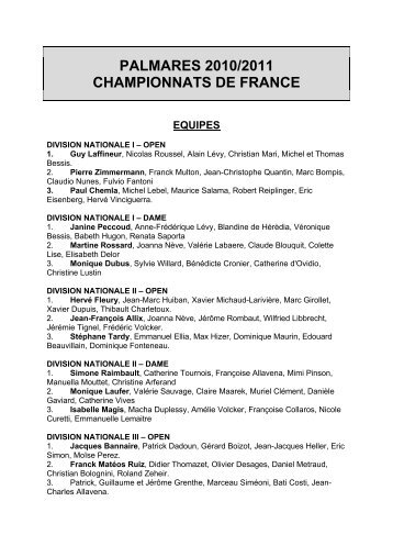 palmares 2010/2011 . championnats de france. equipes.â¦