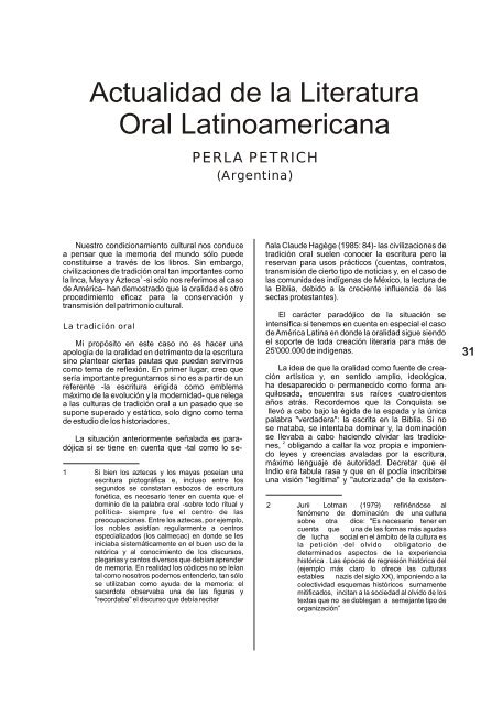 Actualidad de la Literatura Oral Latinoamericana - Portal de la ...