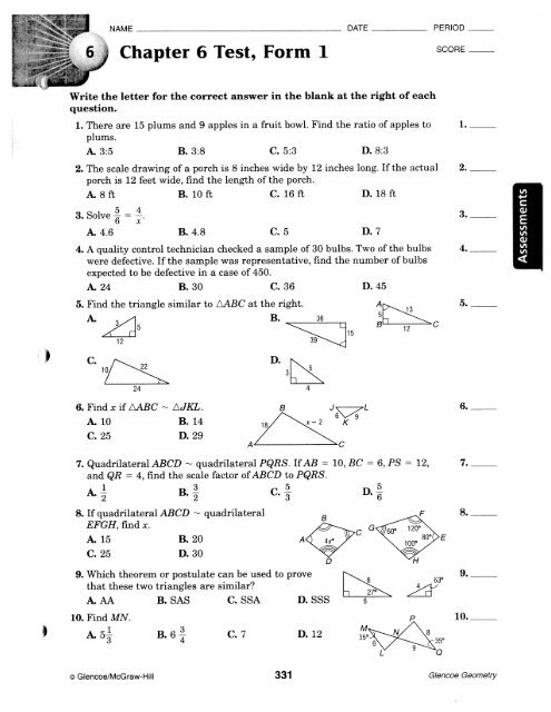 Glencoe Geometry Chapter 9 Test Bipeshcameron