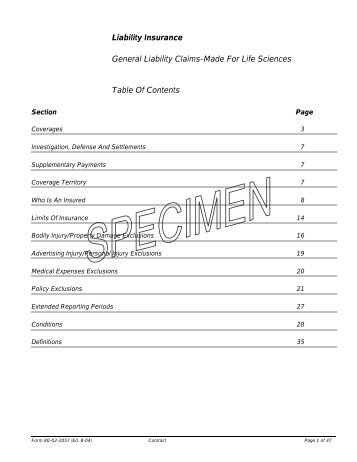 General Liability CM For LS - Chubb Group of Insurance Companies