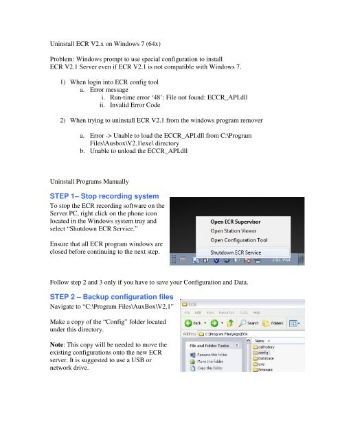 STEP 1– Stop recording system STEP 2 – Backup configuration files