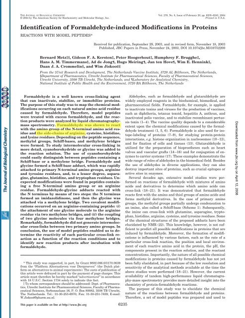 Identification of Formaldehyde-induced Modifications in Proteins