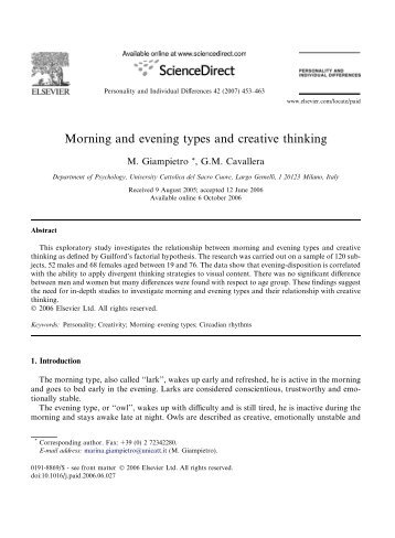 Morning and evening types and creative thinking