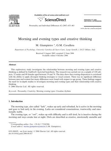 Morning and evening types and creative thinking