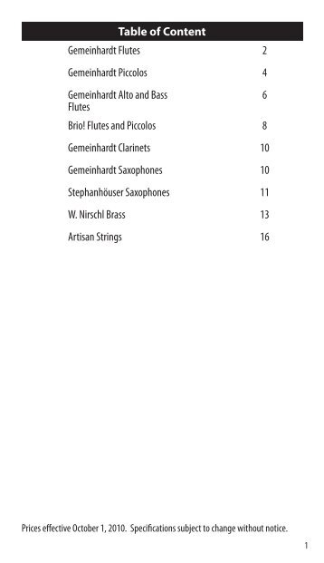 Table of Content Gemeinhardt Flutes - High School Music Service, Inc.