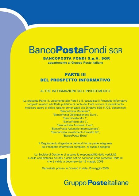 PARTE III DEL PROSPETTO INFORMATIVO - Poste Italiane