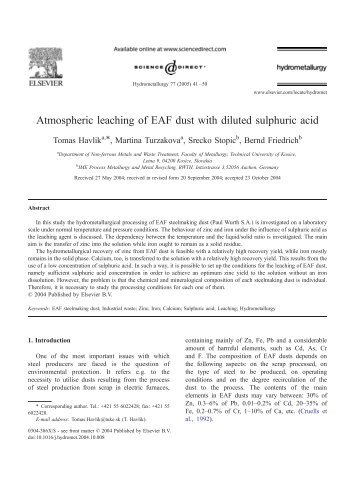 Atmospheric leaching of EAF dust with diluted sulphuric acid