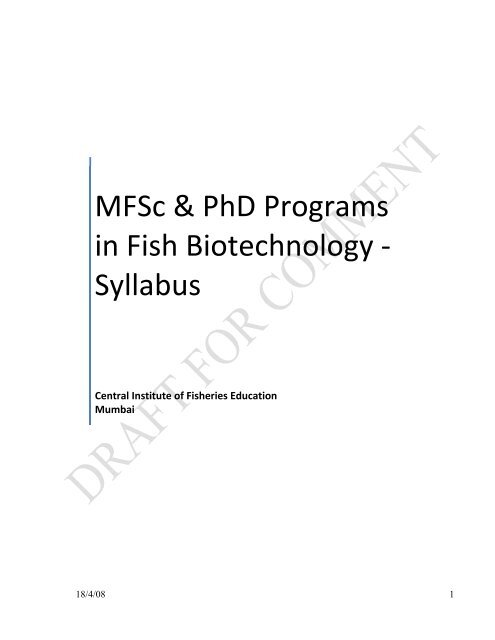 Fish Biotechnology MFSc & PhD Syllabus.pdf - Central Institute of ...