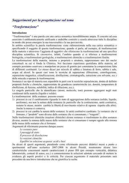 Trasformazione - Insegnare Scienze sperimentali