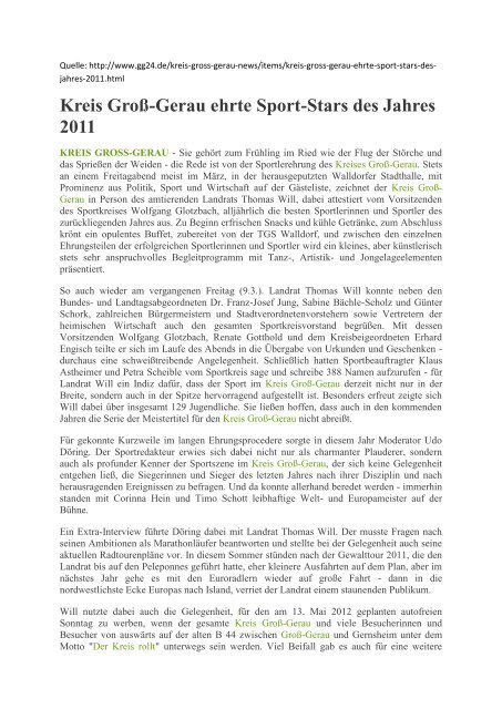 Kreis GroÃ-Gerau ehrte Sport-Stars des Jahres 2011