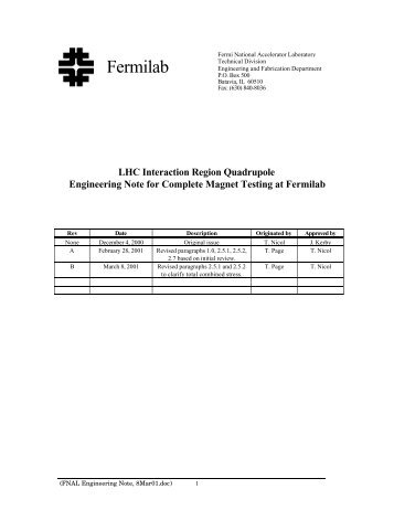 Engineering Note - Fermilab Technical Division