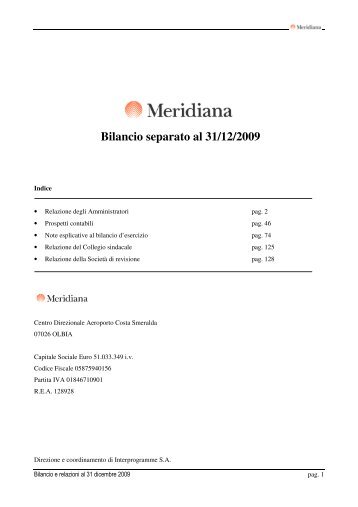 Bilancio separato al 31/12/2009 - Meridiana