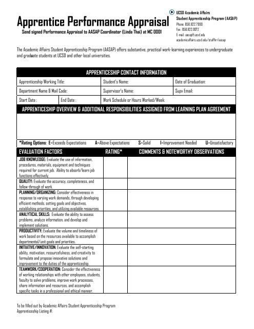 Apprentice Performance Appraisal Form - Academic Affairs