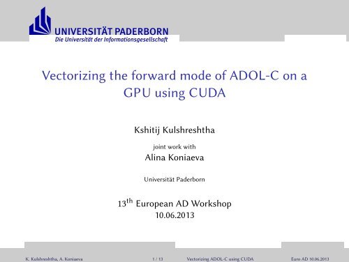 Vectorizing the forward mode of ADOL-C on a GPU ... - Autodiff.org