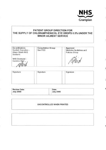 patient group direction for the supply of chloramphenicol eye drops ...