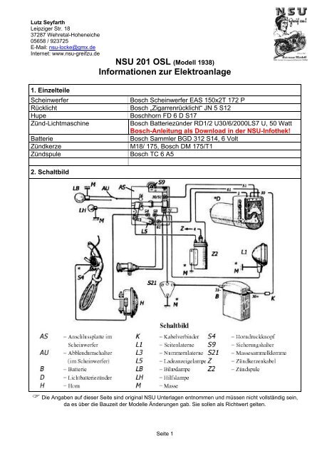 NSU 501 TS â€“ Informationen zu Elektroanlage