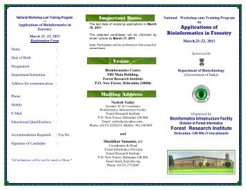 Applications of Bioinformatics in Forestry Forest Research Institute