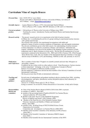 Curriculum Vitae of Angela Bracco - NuPECC