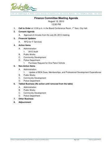 Finance Committee Meeting Agenda - City of Parkville