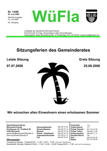 Sitzungsferien des Gemeinderates - Gemeinde WÃ¼nnewil-Flamatt