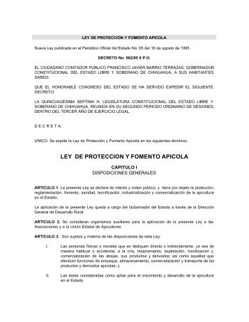 LEY DE PROTECCION Y FOMENTO APICOLA