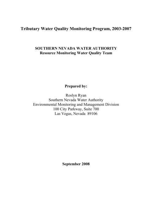 Las Vegas Wash Tributaries Water Quality Report, 2003-2007