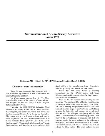 Newsletter - 1999 AUGUST (54 KB) - NorthEastern Weed Science ...