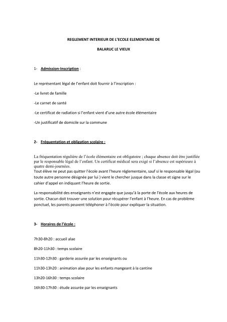 Ecole elementaire rÃ¨glement intÃ©rieur.pdf - Mairie de Balaruc Le Vieux