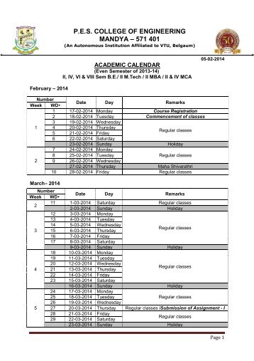 ODD Sem Academic Calendar 2013-14 - PES College of Engineering