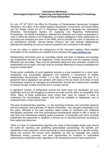 Comments and proposals of follow up after the Meeting ... - Intersteno