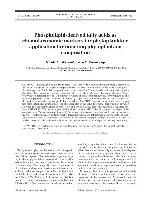 Phospholipid-derived fatty acids as chemotaxonomic markers for ...