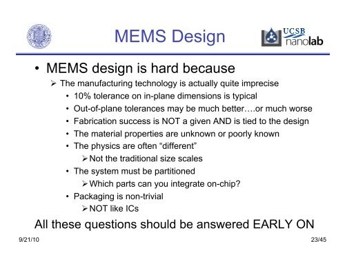 ME 141B: The MEMS Class Introduction to MEMS and MEMS Design